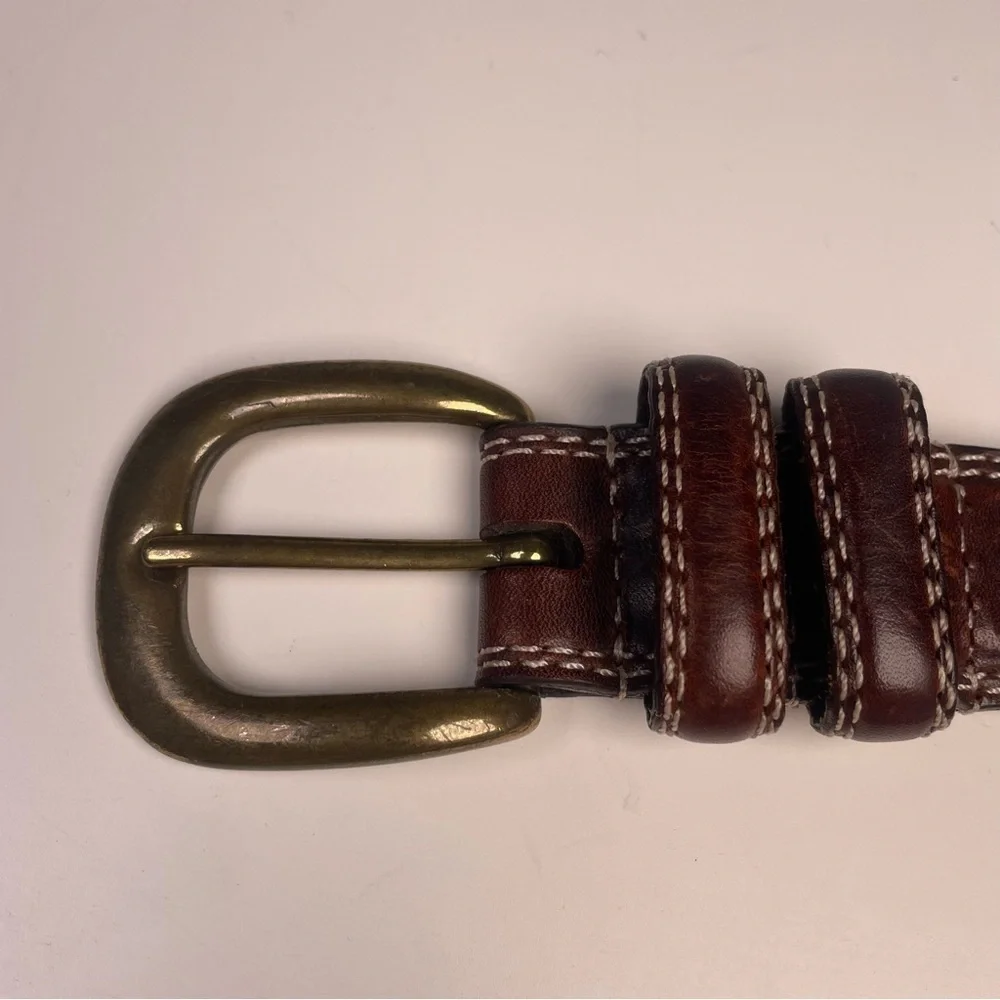 Oil Tanned Cowhide Belt Brown with Contrast Stitching Size 38
